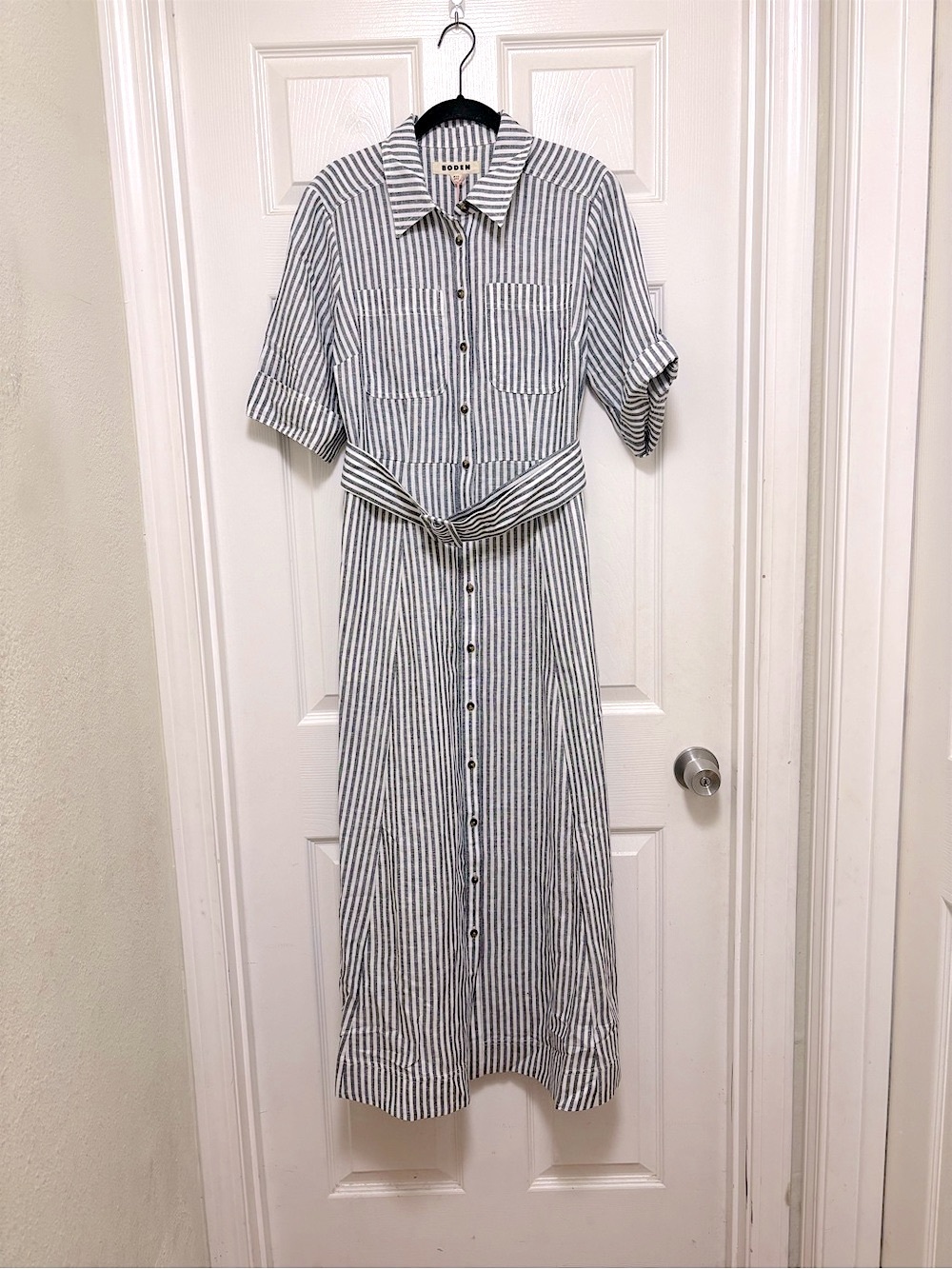 NWT BODEN Ora Linen Blend Shirt Dress in Navy Ivory Stripe - Picture 6 of 11